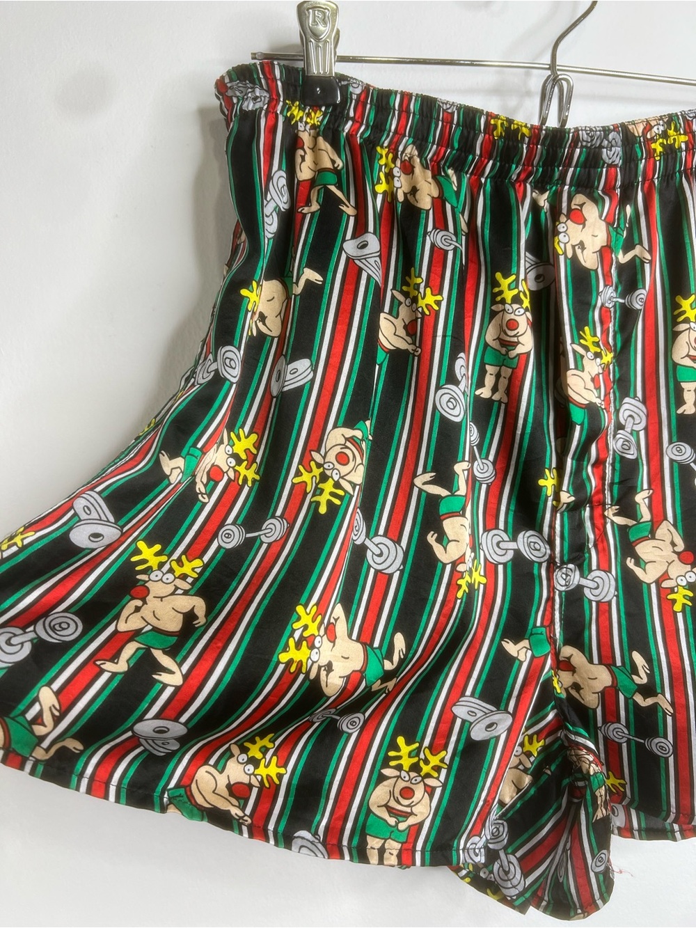 Vintage Max Deco 100% Silk 1993 Striped Reindeer Holiday Boxers Size Large RARE!